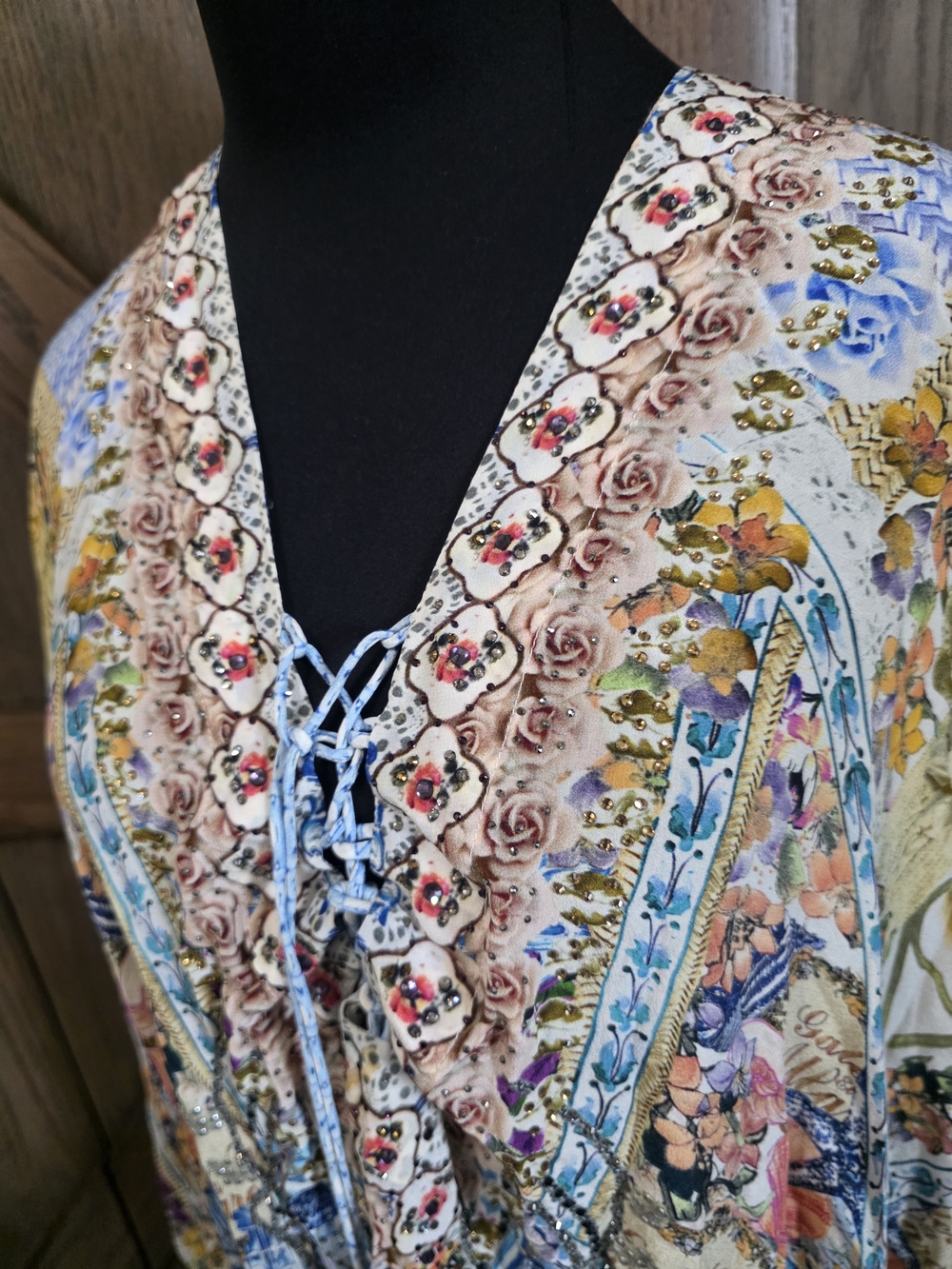 Camilla Lace-Up Silk Floral Boho Tunic - Picture 3 of 6